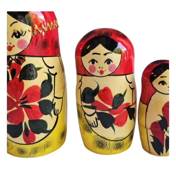 Russian Nesting Dolls Set of 7 Hand Painted Russia Floral Woman Aprx 6" - Picture 4 of 7